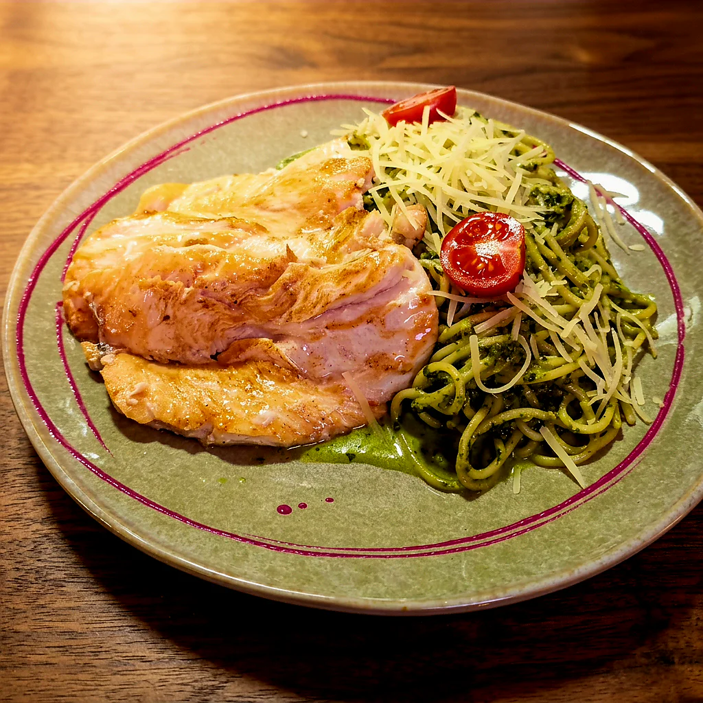 Espagueti Pesto con Pollo a la Plancha
